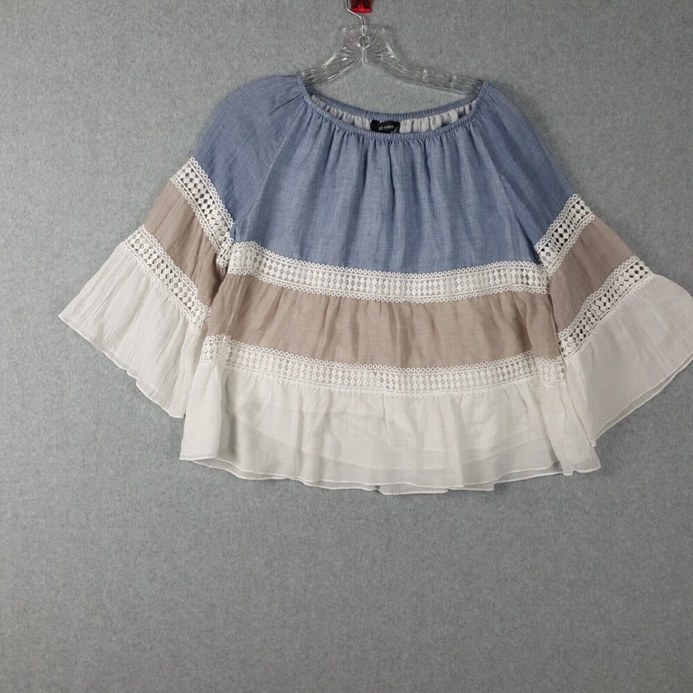 Ali Miles Women's Size PM Multi Color Long Bell Sleeve Blouse Top Boho Lagenlook